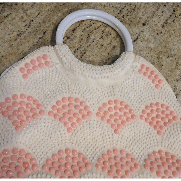 Vintage Dweck Purse Scallop Retro Beaded Pink Round Handles Lucite? - Picture 4 of 13